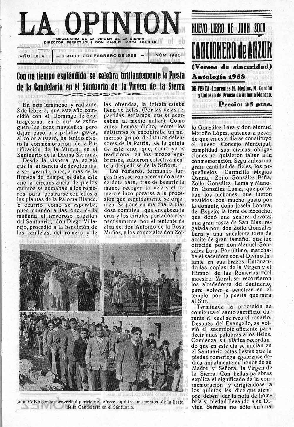 Recopilación de fotos y artículos de «La opinión». Prensa de Cabra de Córdoba
