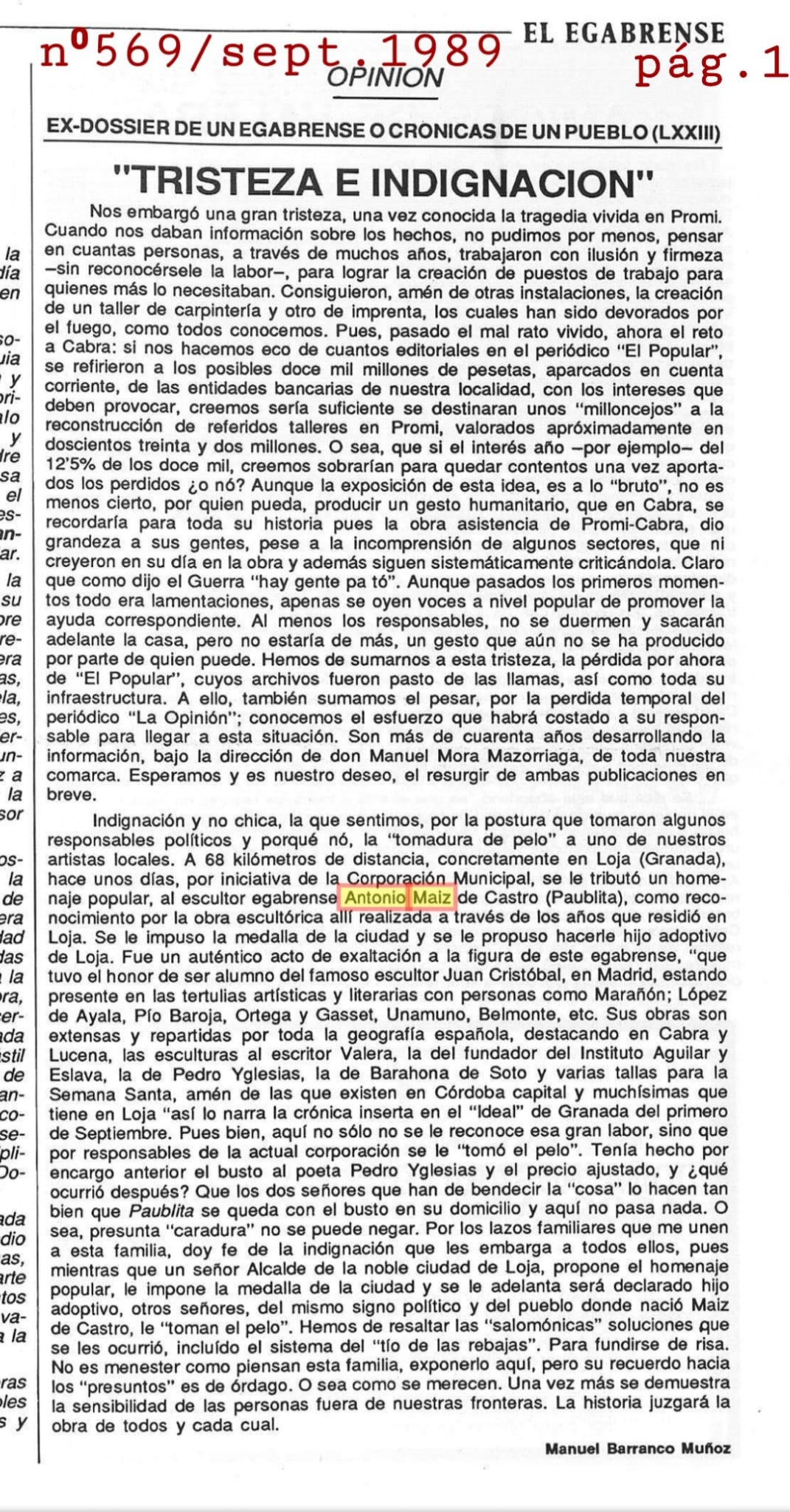 Recopilación de fotos y artículos de «El egabrense». Prensa de Cabra de Córdoba